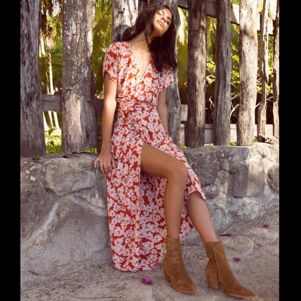 New acacia silk nahiku dress rust magnolia P XS